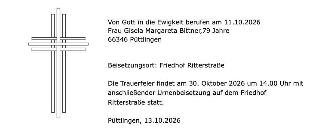 Todesmeldung Bittner